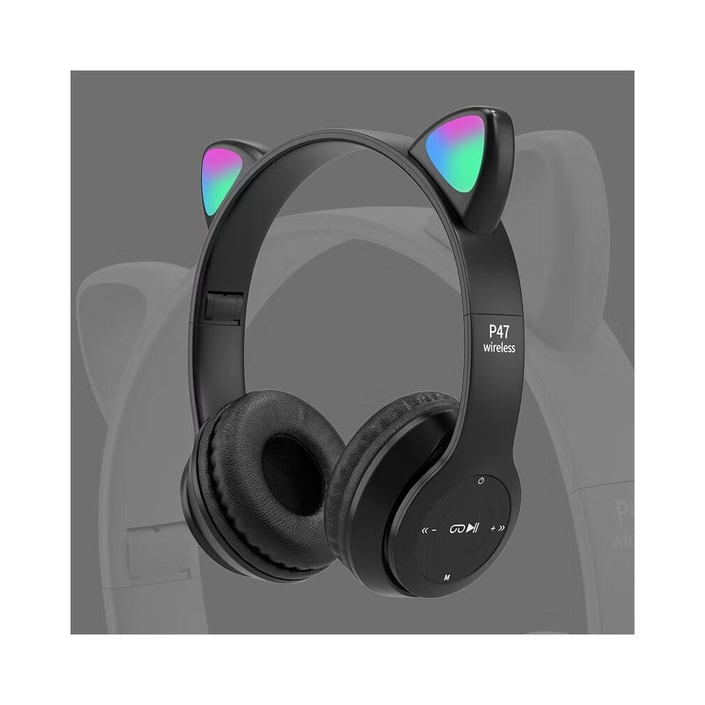 Auriculares inalámbricos con orejas de gato para niño y niña, audífonos con  luz Flash, Micrófono, Control